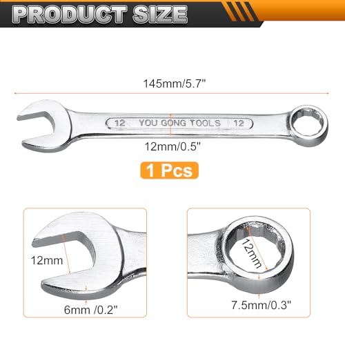 HARFINGTON Metric Combination Wrench, 12mm Open End & 15-Degree Offset - size: 12mm