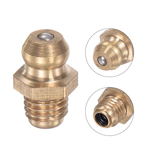 Brass Straight Grease Fitting 1/4"-28 Thread 8mm Width Hydraulic Grease Fitting Accessories, 5Pcs