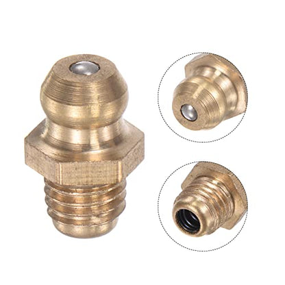 Brass Straight Grease Fitting 1/4"-28 Thread 8mm Width Hydraulic Grease Fitting Accessories, 5Pcs