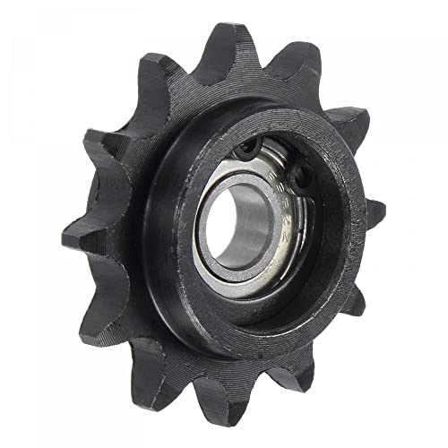 uxcell Chain Idler Sprocket, 8mm Bore 3/8" Pitch 12 Tooth Tensioner, Black Oxide Finish C45 Carbon Steel with Insert Single Bearing for ISO 06B Chains - size: 8mm