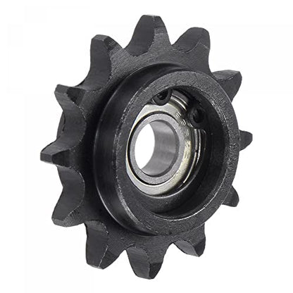 uxcell Chain Idler Sprocket, 8mm Bore 3/8" Pitch 12 Tooth Tensioner, Black Oxide Finish C45 Carbon Steel with Insert Single Bearing for ISO 06B Chains - size: 8mm