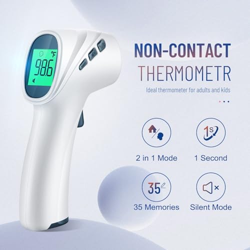 Forehead Thermometer for Adults and Kids, Non Contact, 1s Result (Gray) - color: Grey