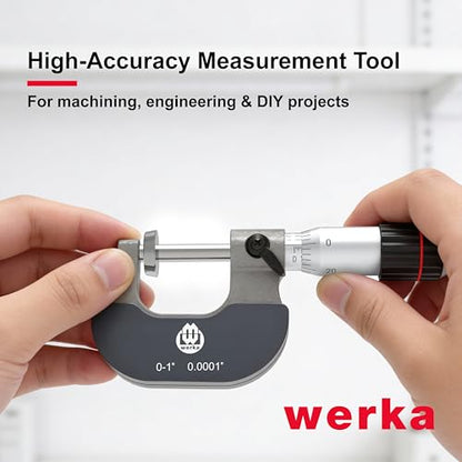 Werka Professional Outside Micrometer, 0-1 Inch Range, 0.0001 Inch Graduation, Precision Measurement Tool