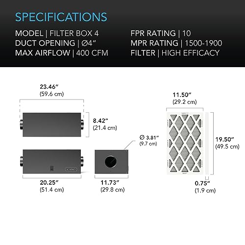 AC Infinity Inline Filter Box 4" with High Efficacy Filter - size: 4" Duct Opening