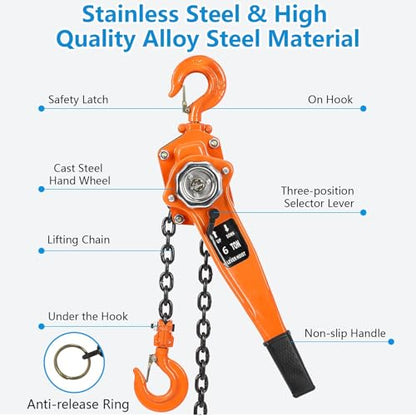3T 6000LBS Manual Lever Chain Hoist - 20FT Lift Heavy Duty Chain Hoist with 2 Hooks, 360 Rotation Hook, Mechanical Efficiency, High-Quality G80 Lifting Chain - color: 3 Ton, size: 20 Ft Lift Lever Hoist