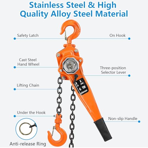 3T 6000LBS Manual Lever Chain Hoist - 20FT Lift Heavy Duty Chain Hoist with 2 Hooks, 360 Rotation Hook, Mechanical Efficiency, High-Quality G80 Lifting Chain - color: 3 Ton, size: 20 Ft Lift Lever Hoist