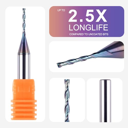 SpeTool 1/16 Inch Up Cut Spial Router Bit 1/4 Inch Shank with Extra Long Life Coating CNC Router Bit Plunge Woodworking Engraving Tool - size: 1/16" Dia -1/2" CL - 1/4" Shank, style: UP CUT