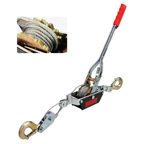 Come Along Winch, Pulling Capacity 2-Ton (4400lbs), 7FT Steel Cable, Heavy Duty Power Cable Come Along Tool with Dual Gears, with 2 Hooks, Automotive Hoist Cable Puller,Hand Winch Cable,Recovery Gear - size: 2 Ton