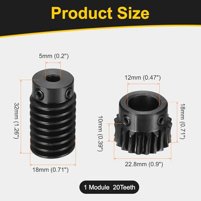 uxcell Worm Gear Set 1 Mod 20T 1:20 Reduction Rate,Gear 12mm,Rod 5mm Bore - size: Gear 12mm, Rod 5mm Bore