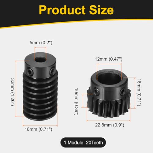 uxcell Worm Gear Set 1 Mod 20T 1:20 Reduction Rate,Gear 12mm,Rod 5mm Bore - size: Gear 12mm, Rod 5mm Bore