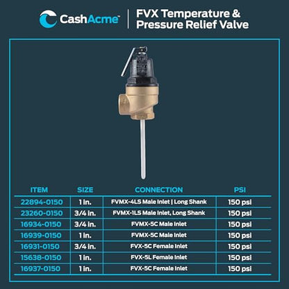 Cash Acme 1 Inch FVX-5L Female Inlet Commercial Temperature and Pressure Relief Valve, Brass Plumbing Fitting, 15638-0150 - size: 1 in. FVX-5L