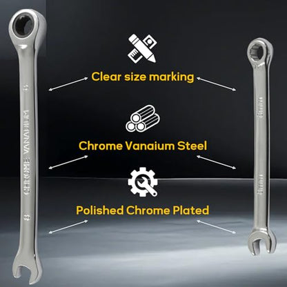 8mm Ratcheting Wrench 2 Pcs 72-Tooth 12-Point Chrome Plated - size: 8mm