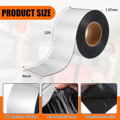 1 Pcs 50 Mil Heavy Duty Aluminum Foil Rubber Tape, Waterproof, for Sealing Roof Flashing, and Repairs in Punctures in Trailers, Truck Bodies, Containers, RVs and Campers (6" X 32') - size: 6" X 32'