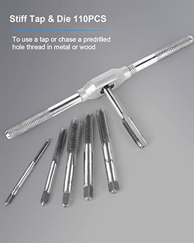 110 PCS Metric Tap and Die Set, M2-M18 Tap and Die Rethreading Kit