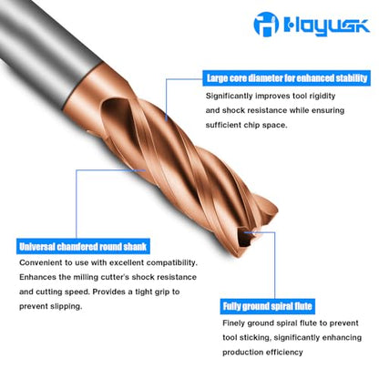 3/8" Carbide End Mills - 4 Flute Square End Mill with AlTiN Coating, HRC 55 Deg, 4T Tungsten Milling Bits for Stainless Steel, Hardened Steel, Cast Iron, Copper, Alloys & More - size: 3/8 in