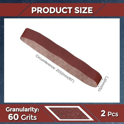 2 Pcs Sanding Belts 6 x 80 Inch 60 Grit Aluminum Oxide - size: 6 x 80 Inch(60 Grits)