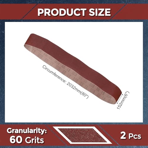 2 Pcs Sanding Belts 6 x 80 Inch 60 Grit Aluminum Oxide - size: 6 x 80 Inch(60 Grits)
