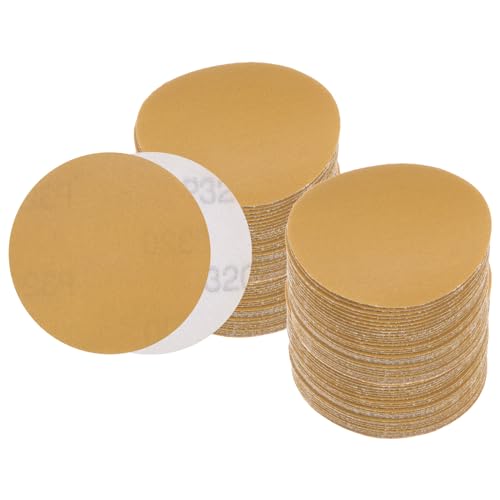 100pcs No Hole Sanding Discs- [ 3 Inch 320 Grit ] Round Hook and Loop Grip Sanding Pads Sheet Sandpaper for Automotive Woodworking Metal Polishing Use| Gold, Aluminum Oxide - size: 320 grit