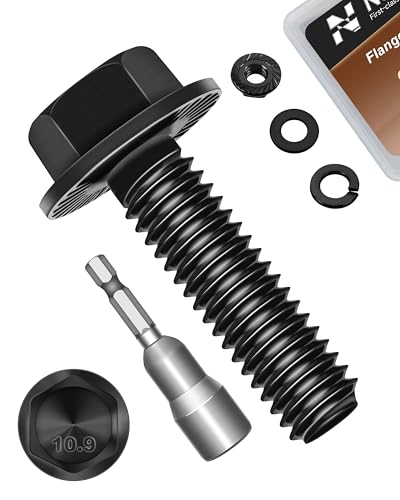 M6 x 20mm Flanged Hex Head Bolts and Nuts, External Flange Hex Drive Screws, Class 10.9 Black Zinc Plated Alloy Steel, M6x1.0 Bolts for Pump, Fix Car, DIY Project (10Sets) - color: Black, size: M6 x 20mm