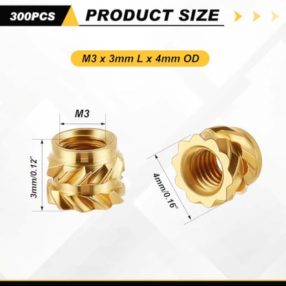 Yaocom 300 Pcs M6 Threaded Inserts M3 x D4 x L3 Heat Set Inserts - size: M3 X D4 X L3