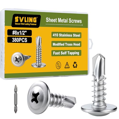 Self Drilling Screws for Metal,#8 x 1/2 Inch 380Pcs Sheet Metal Modified Truss Head,410 Stainless Steel Self Tapping Screws - color: Silver Self Drilling, size: 8x1/2"