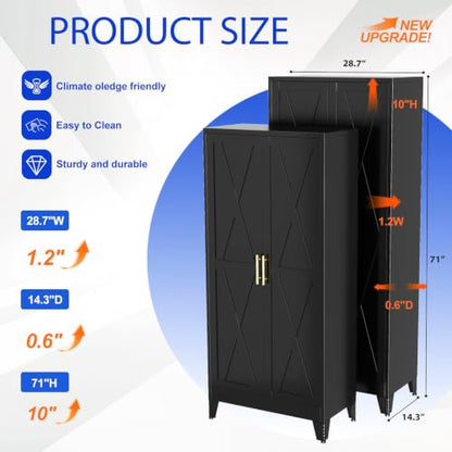 GAIOUS 71" Tall Kitchen Pantry Cabinet,Metal Storage Cabinet Black Cupboard - color: Black, size: 14.3"D x 28.7"W x 71"H