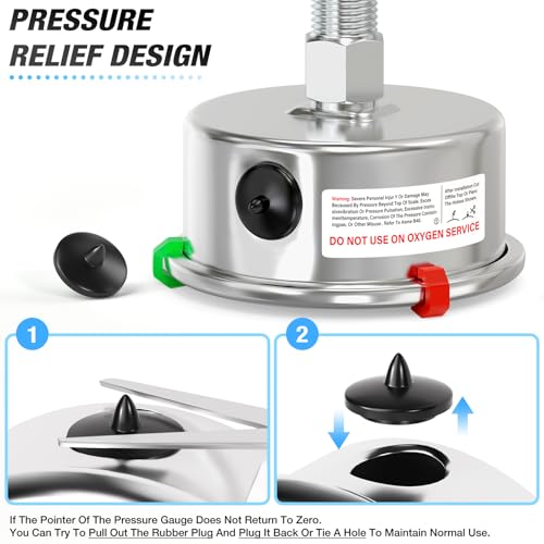 MEANLIN MEASURE 0~100Psi Stainless Steel Liquid Filled Pressure Gauge 2.5" FACE DIAL 1/4" NPT for Well Pump Tire Water Pressure Tester Back Mount with Stainless Steel Hex Bushing and Snaps - size: 0-100Psi, style: Back Mount