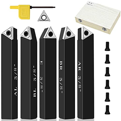 3/8" Indexable Carbide Turning Inserts Holder Set for Machining Lathes - size: 3/8 in