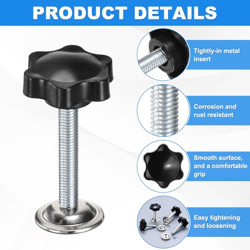 M METERXITY 2-Pack Star Handle Hand Screws, M8x50mm Carbon Steel Thread Star Clamping Knobs with Screws, Pressure Plate and Rubber Pad for Woodworking/Mechanical Equipment [Black] - size: M8 x 50mm
