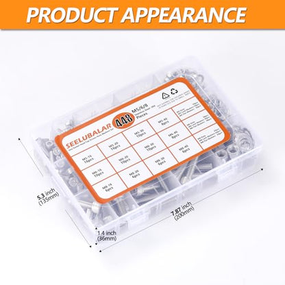 448 Pcs M5 M6 M8 Hex Socket Head Cap Screws Kit, 16/20/30/40mm Metric Bolts - size: M5/M6/M8 - 16/20/30/40mm