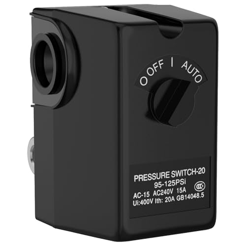 Air Compressor Pressure Switch, cnaodun 95-125 PSL 1/4 NPT Thread Rotary Switch Four-Port Pressure Regulator Switch for Air Compressor Rotary Switch - style: Rotary Switch 4-Port 20A 95-125 PSL