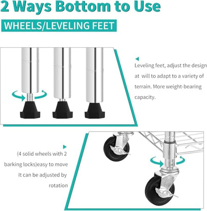 Meet perfect 4-Tier Wire Shelving Unit with Wheels, 36x14x62 in Chrome - color: Chrome, size: 4-Tier, 62"H × 36"W × 14"D