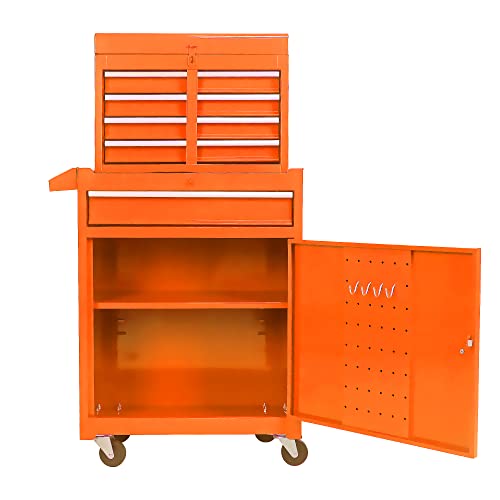 Rolling Tool Chest with 5 Drawers & Wheels -Detachable Storage Cabinet with Adjustable Shelf, Heavy-Duty Mobile Tool Cart Tool Box for Workshop Garage (Orange) - color: Orange