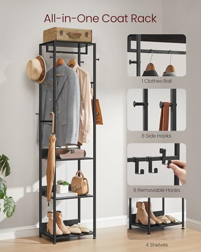 VASAGLE Freestanding Coat Rack, Hall Tree with Shelves, Steel Frame - color: Ink Black + Charcoal Gray, style: Industrial