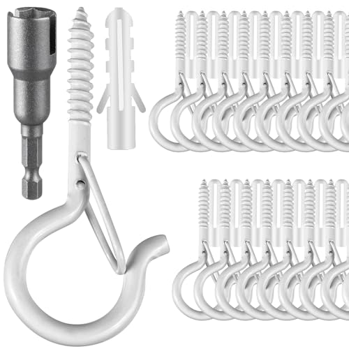 FSAH 36 PCS Q-Hanger Hooks with Safety Buckle, Windproof Screw Hooks - color: White, size: 36 Pcs