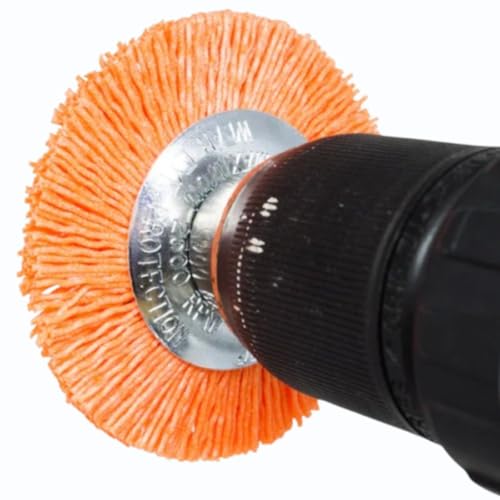 Benchmark Abrasives 3” Mounted Nylon Wire Wheel, Medium Grit, 1/4" Drill Shank, Perfect for Rust or Paint Removal Sanding Finishing on Aluminum, Brass, Copper - (Orange, 3") - color: Orange, size: 3"