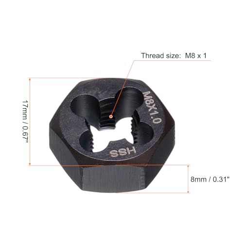 HARFINGTON Hex Threading Die M8 x 1 Metric Thread Right Hand High Speed - size: M8 x 1