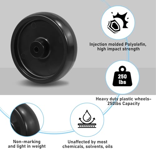 5 Inch Polypropylene Caster Wheels– Heavy Duty, Non-Marking, 450 lbs Load Capacity Each, Floor Protective, Ideal for Industrial Carts and Equipment(10 Pack) - size: 5 INCH