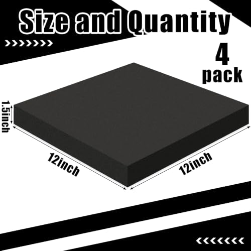 4 Pcs 1.5" Thick Foam Padding Sheet with Adhesive Backing Closed Cell - color: Black, size: 1.5 Inch Thick, 12 x 12 Inches