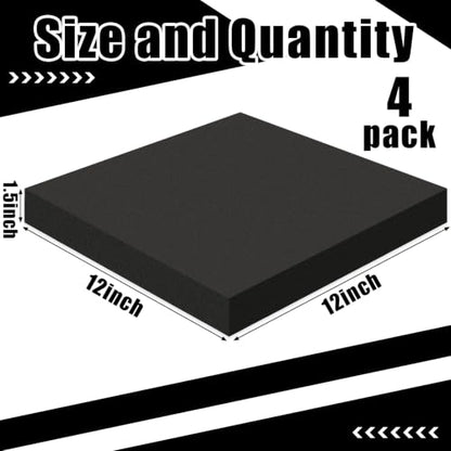 4 Pcs 1.5" Thick Foam Padding Sheet with Adhesive Backing Closed Cell - color: Black, size: 1.5 Inch Thick, 12 x 12 Inches