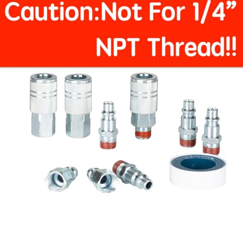 SANFU 3/8’’ Sealed Pre-Coated Air Hose Quick Connect Fittings, High Flow 3PCS Air Coupler and 6PCS Air Plug With 3/8 Inch NPT Threads, I/M Type 10PCS Kits, Leak-Free - style: 10 - Pieces