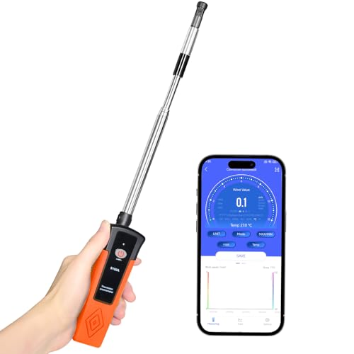 Hotwire Anemometer for HVAC in-Duct Airflow,Air Velocity and Temperature,CFM Wind Speed Meter with Extendable up to 25" Telescopic Shaft-with Bluetooth and App Operation