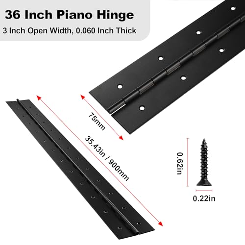 Heavy Duty Piano Hinge 36 Inch x 3 Inch Width, True 0.060'' Thick Stainless Steel Black Piano Hinge for Heavy Duty Cabinet, Door, Toolbox, Wooden Box, Metal Plate, Furniture, Industrial Project - size: 36 Inch