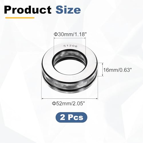 uxcell 2Pcs Thrust Ball Bearings, 30mm Bore 52mm OD 16mm Thick 51206 ABEC5 - size: 51206 30mm x 52mm x 16mm