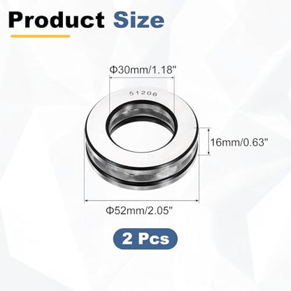 uxcell 2Pcs Thrust Ball Bearings, 30mm Bore 52mm OD 16mm Thick 51206 ABEC5 - size: 51206 30mm x 52mm x 16mm