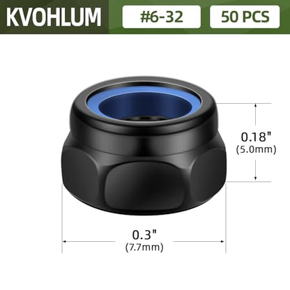 50 PCS #6-32 Nylon Insert Locknuts, Standard Inch Thread Self-Lock Nylon Inserted Hex Lock Nuts, Black Coating - size: #6-32
