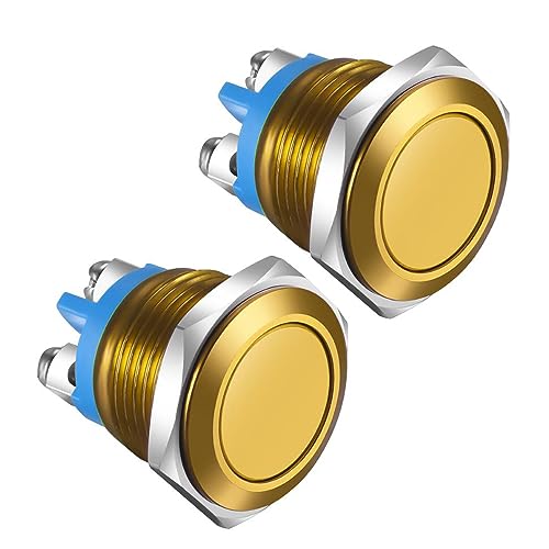 Gebildet 16mm Gold Shell Screw Terminal 3A/12V 24V 36 DC 110V 250VAC Momentary Push Button 1NO IP65 SPST Waterproof Aluminium Alloy Shell (2pcs) - size: 16mm-Gold