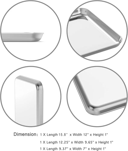 Wildone Baking Sheet Set of 3, Stainless Steel Cookie Sheet Cooking Sheet Pan for Baking & Roasting, 9/12/16 Inch, Non Toxic & Heavy Duty & Easy Clean (Pack of 2) - size: 9/12/16 inch (Pack of 2)