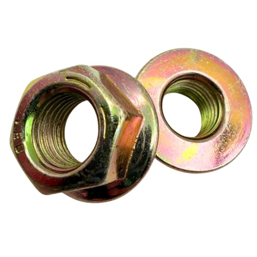 1/2"-20 Grade 8 Flange Nuts (4 Pack) – Heavy Duty Yellow Zinc Fine Thread Fasteners with Built-in Washer Base, SAE J995 High Strength Steel - size: Flange Nut Yellow Zinc – 4 Pack