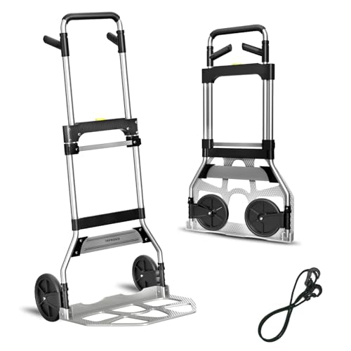 Teprovo Folding Hand Truck Dolly Cart,340LB Capacity Portable Aluminum Dolly Cart with Telescoping Handle and 7 Inch Rubber Wheels for Moving,Shopping,Travel,Office Use